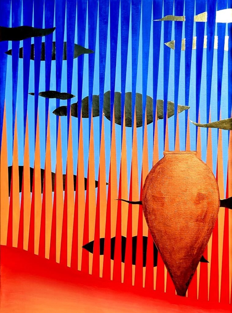 Verano manchego, Technique mixte : acrylique et collage sur toile 116 x 89 cm