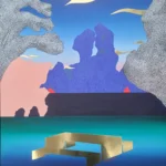 Au bord de l'eau, La Saone - Trévoux 2026 - Acrylique, encre de chine et collage sur toile - 100 x 80 cm
